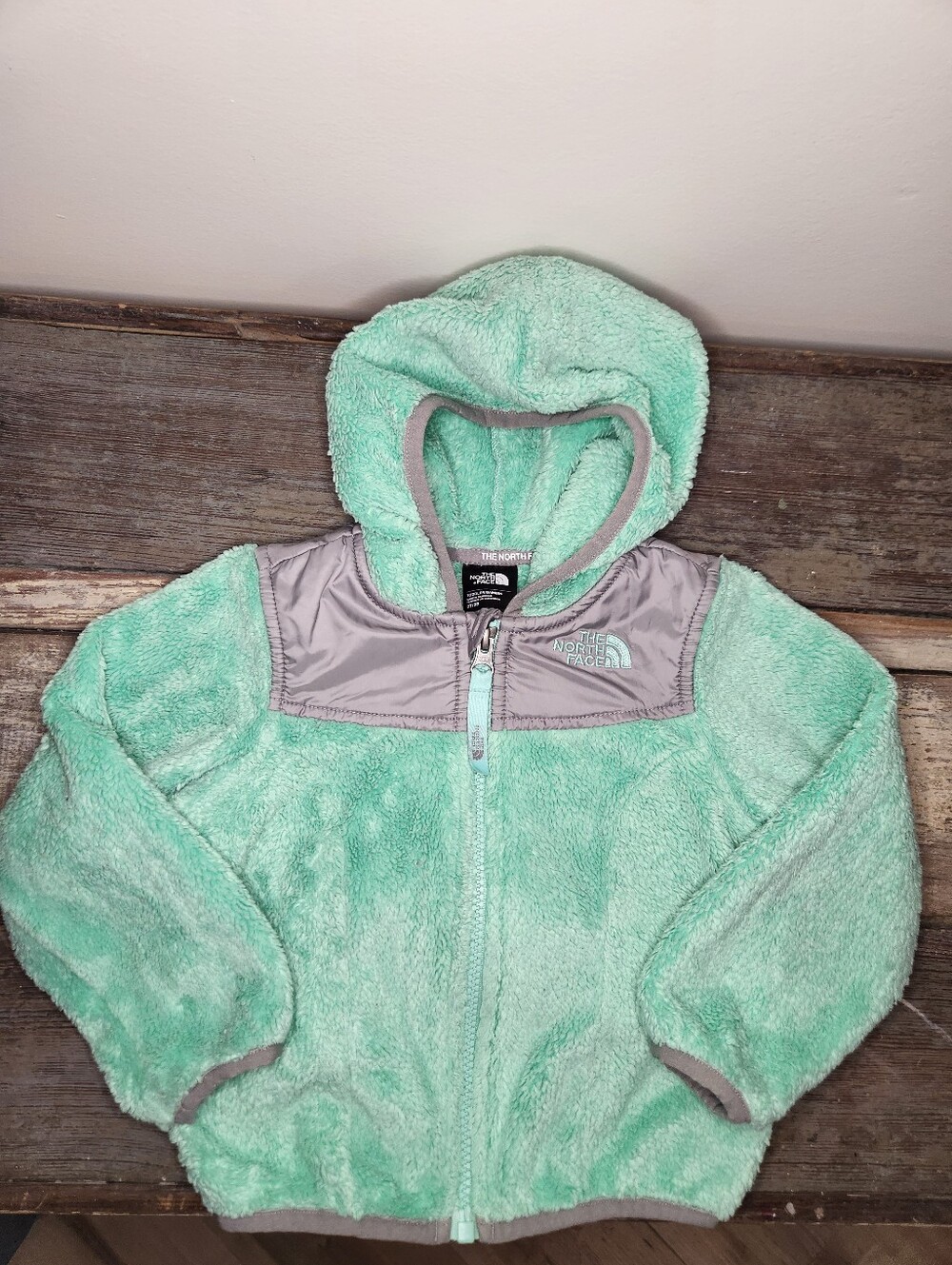 ✅️ The North Face Girls' Oso Fleece Full-Zip Hoodie Size 2T Mint Green and Gray